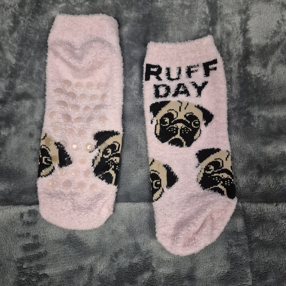 Pink Pug Socks with 'Ruff Day' Design - Picture 1 of 1
